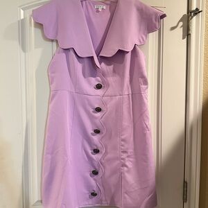 Lilac Button-Down Dress with Scalloped Collar